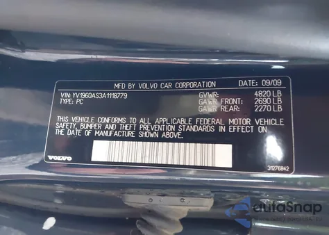 2010 Volvo S80 3.2 z USA, uszkodzony, nr VIN YV1960AS3A1118779
